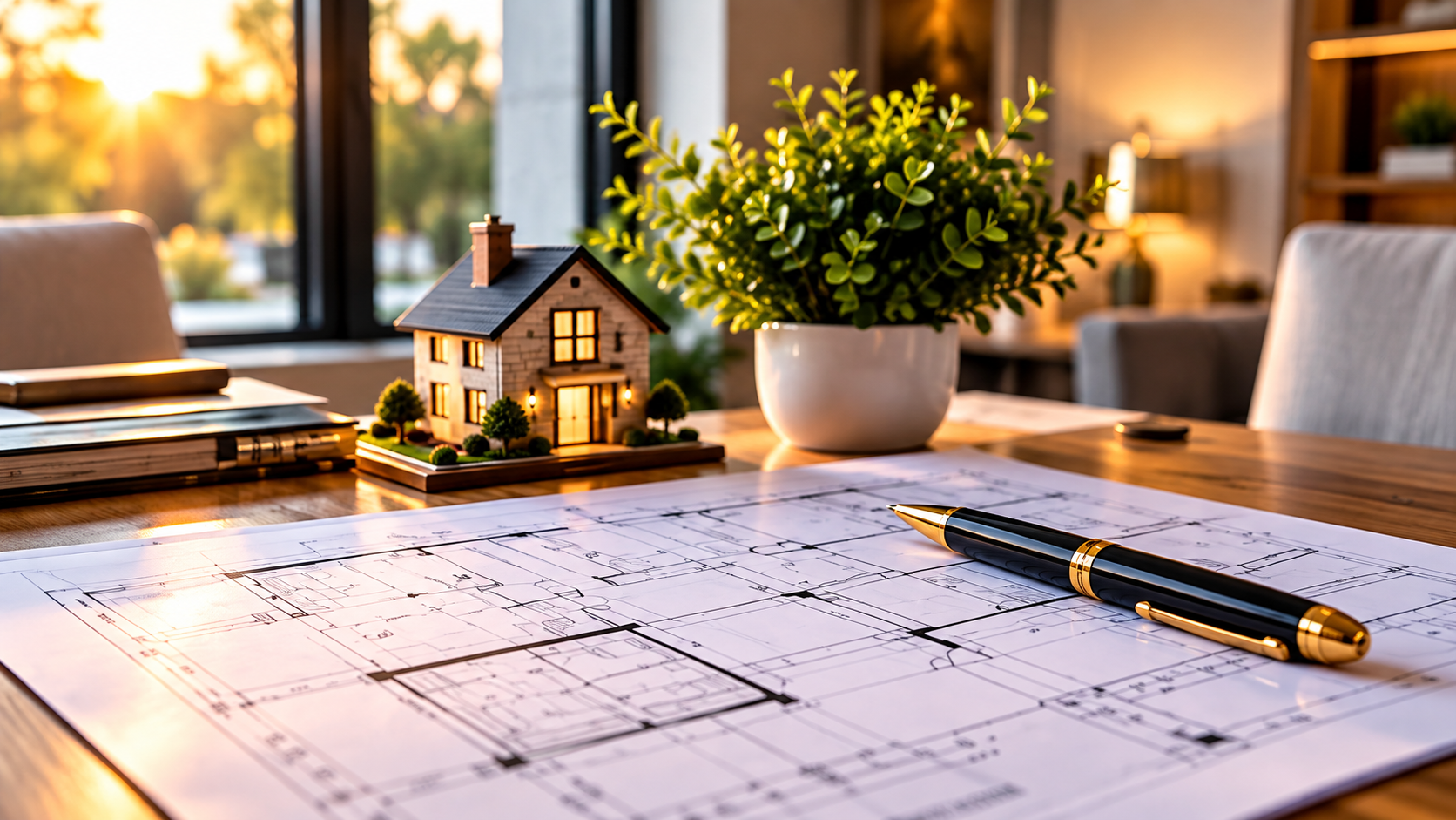 Real estate investment planning with architectural blueprints